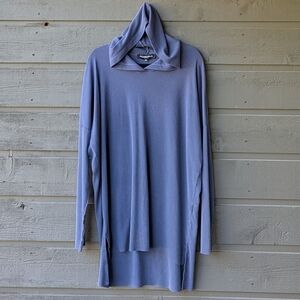 Groceries Apparel Slate Blue Ribbed Hooded Long Sleeve Dress Size M/L Thumbholes